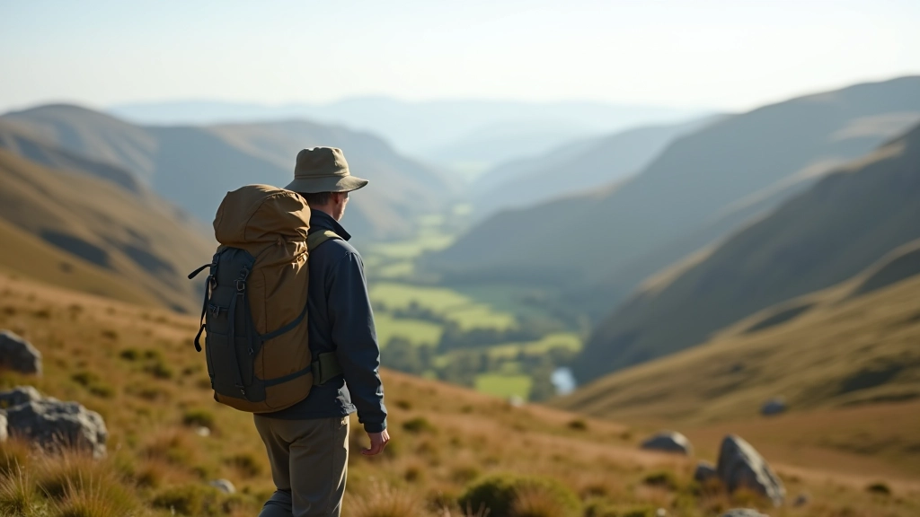 Hiker enjoying views from a mountain trail in Slieve Bloom