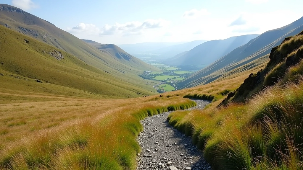 Mountain col pass with clear walking path and surrounding valley views